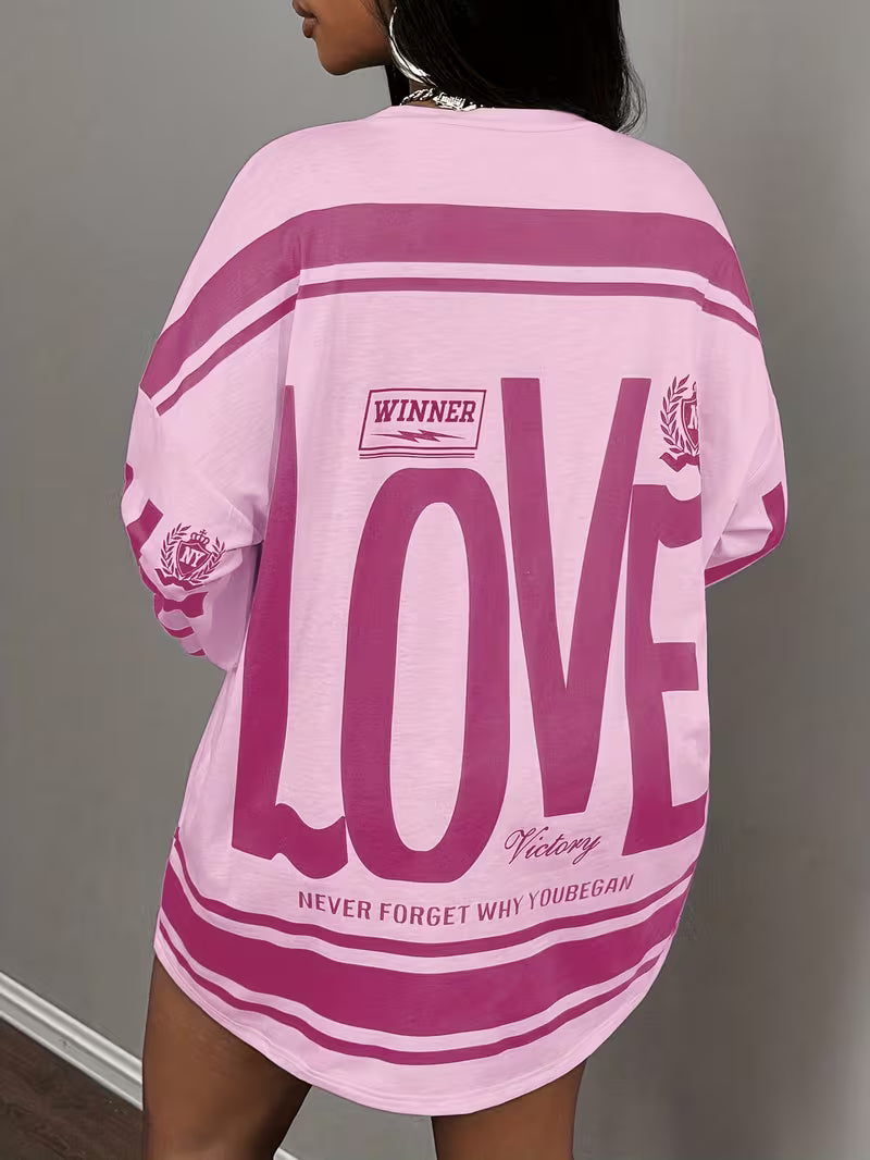 Plus-Size Women'S American Street Style Long-Sleeve Top