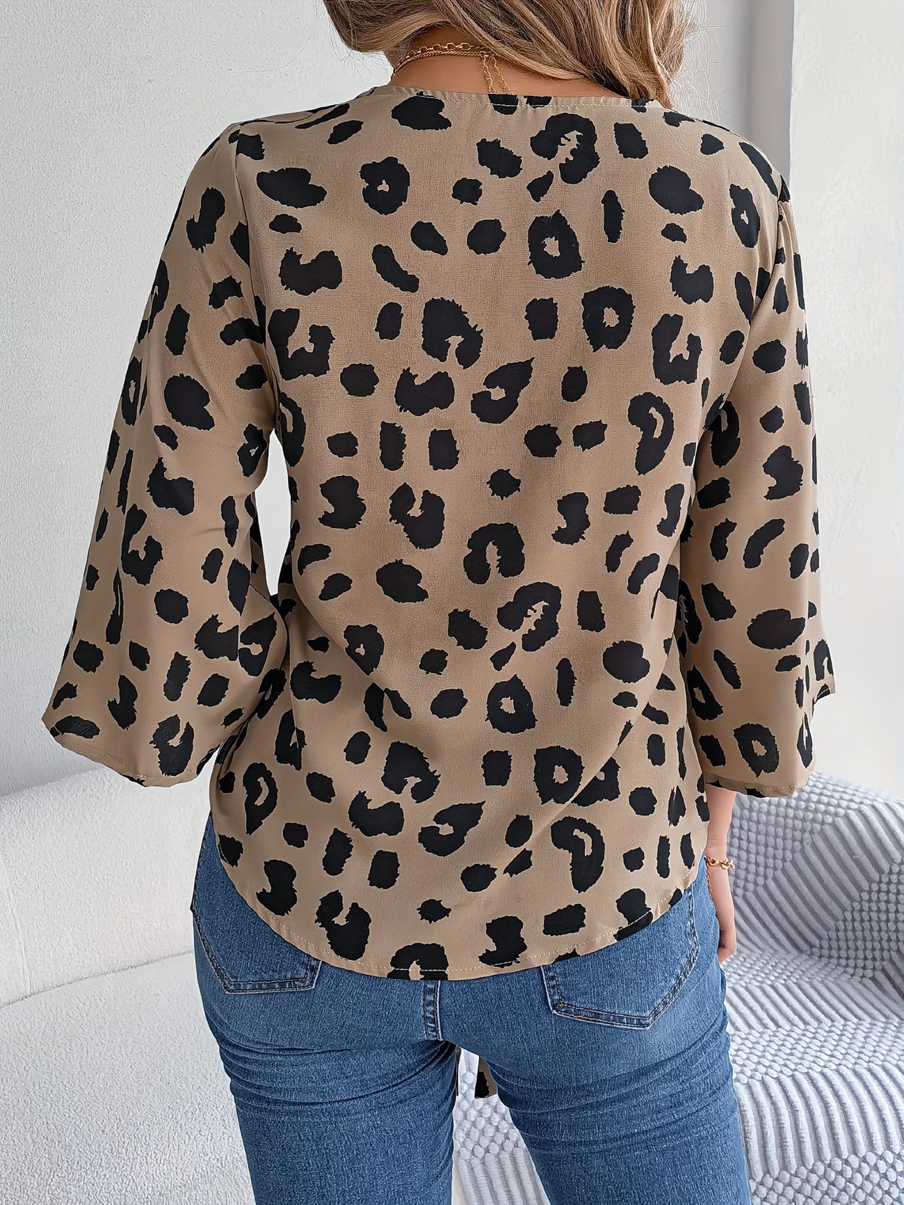 Women's Leopard Print 3/4 Sleeve Top