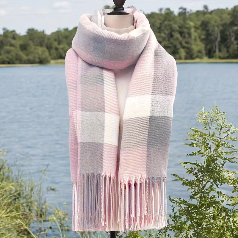 Women's Elegant Striped Acrylic Scarf with Tassels