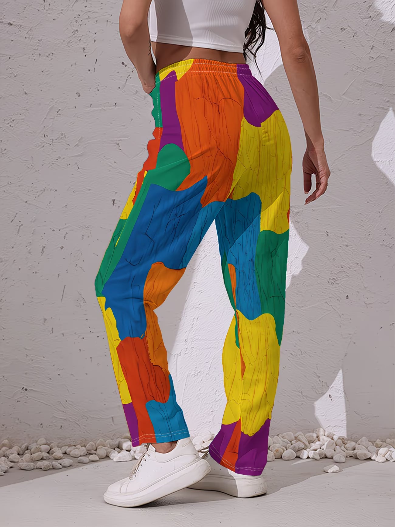 Women's Geometric Patchwork Trousers | Multicolour Textured Casual Fit
