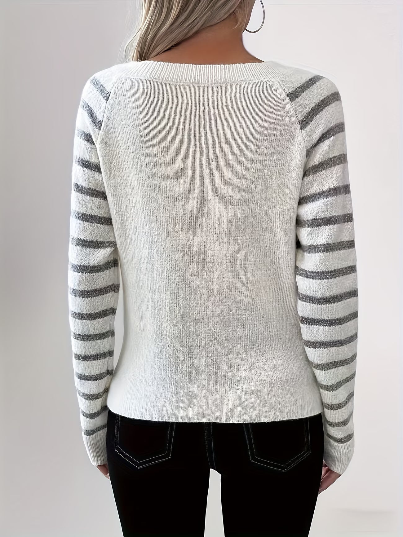 Striped Raglan Long Sleeve V-Neck Sequin Pullover