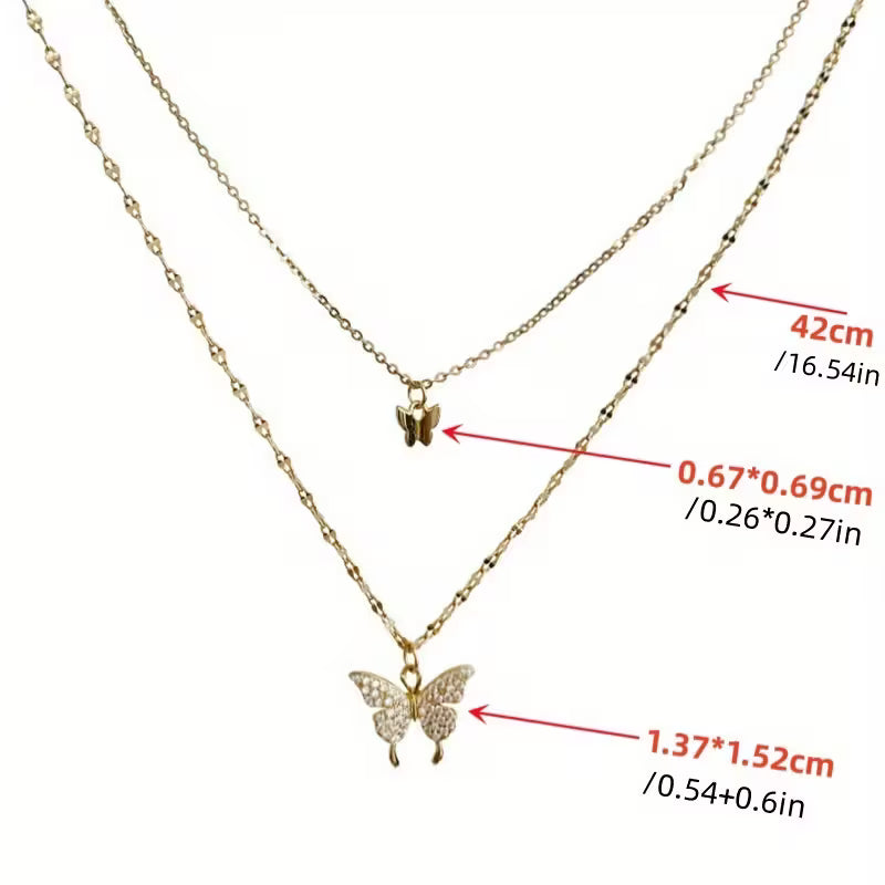 Women'S Necklace Exquisite Double-Layer Butterfly Necklace