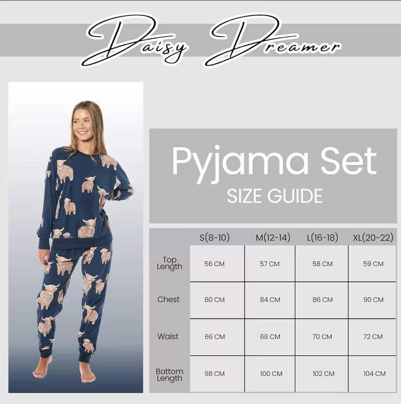NEW Womens Cozy Printed Fleece Pyjama Sets