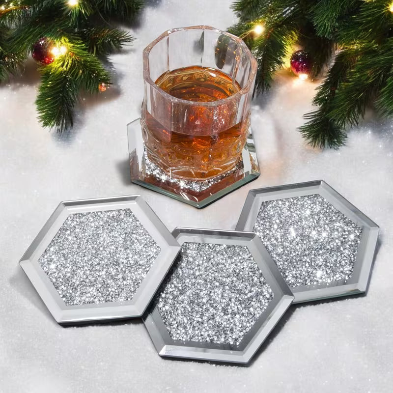 Set of 4 Hexagon Crystal Coasters