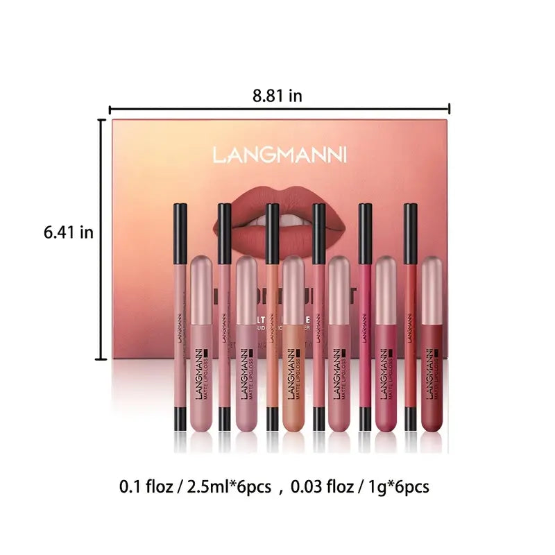 Lip Liner And Lipstick Set 6 Colors Matte Lipgloss