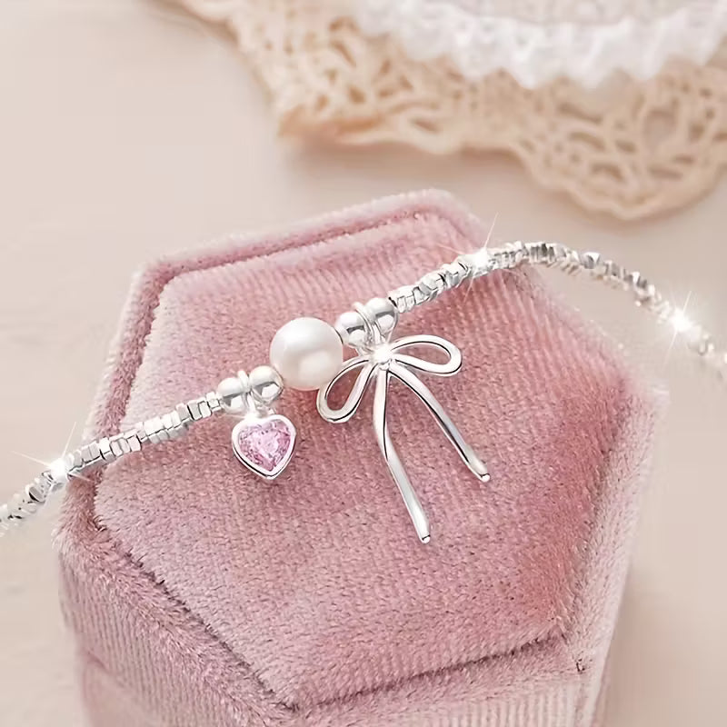 Women Fashion Bracelet Elegant Bow Heart Charm