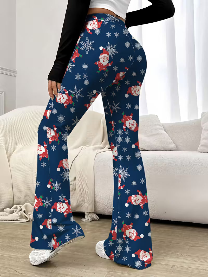 Christmas Print Flare Leg Pants