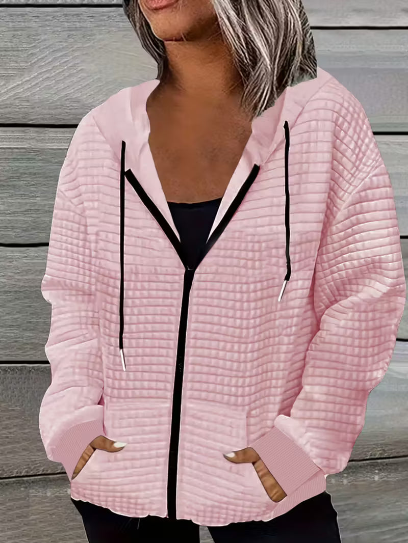 Women'S Casual Waffle Zip-Up Hoodie