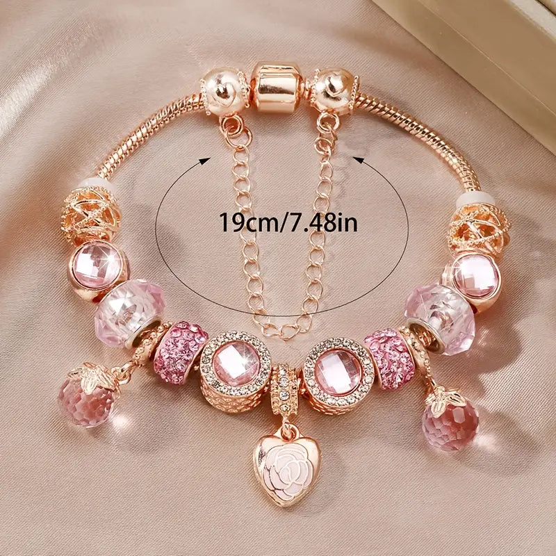 1pc Elegant 19cm Rose Petal Heart Charm Bracelet Set
