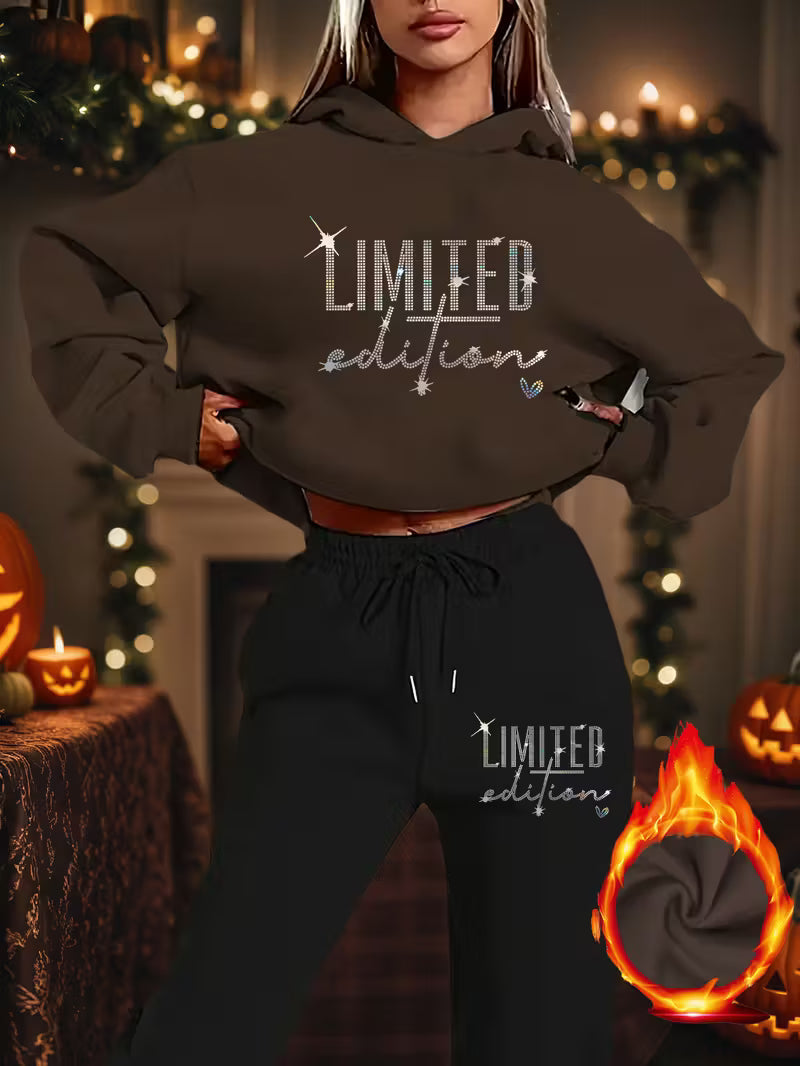 2pcs Women's Oversized Fleece Hooded Sweatshirt & Joggers Set