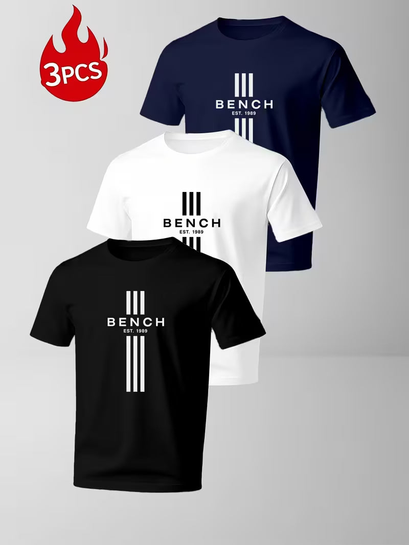 3pcs Men'S Quick-Dry Breathable Polyester T-Shirts