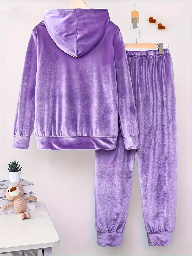 Plus Size Women'S Elegant Solid Color Long Pants + Hoodie 2pcs Set