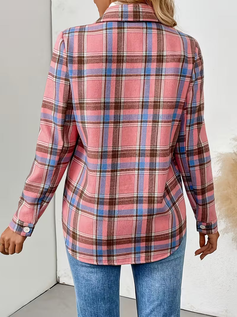 Women'S Plaid Button-Up Shirt with Pockets