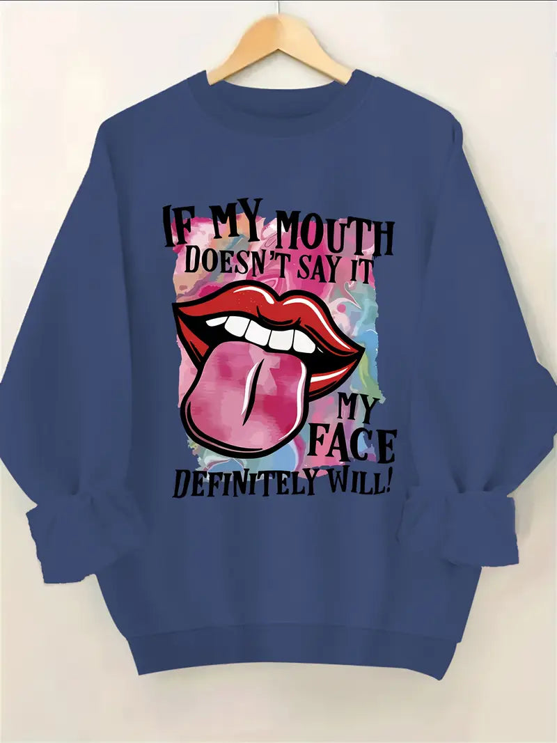 Plus Size Mouth Print Sweatshirt,