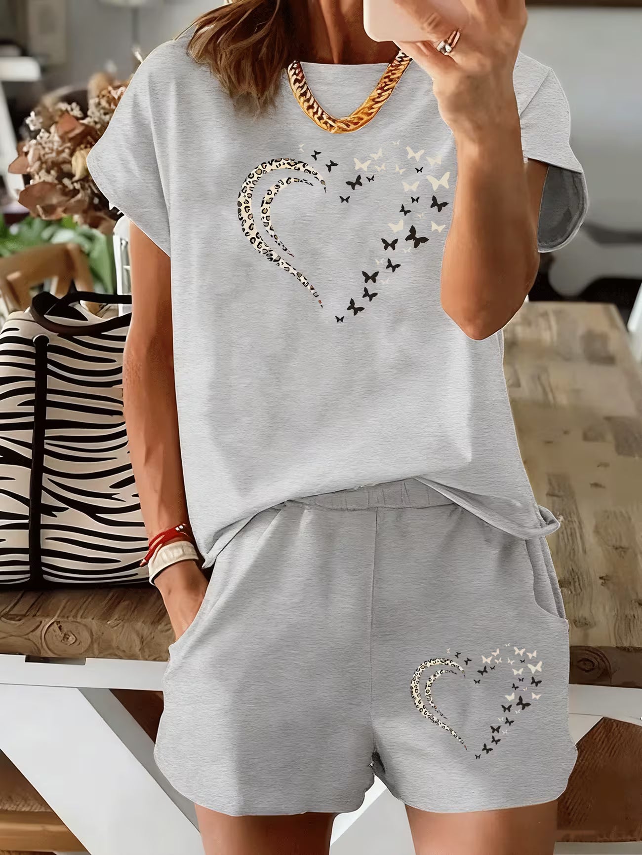 Women's Heart & Butterfly Print Co-Ord Set — Available in Multiple Colours