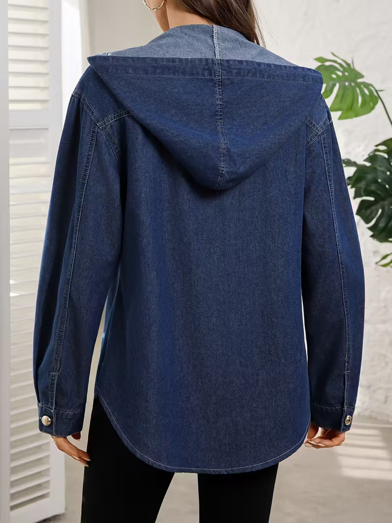 Women'S Light Blue Denim Hooded Shirt