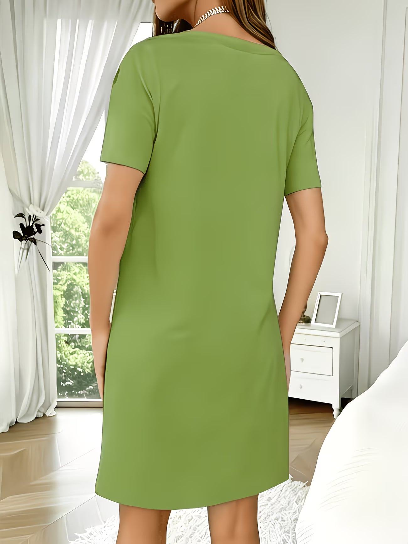 Coffee Print Loose Slit T-Shirt Dress