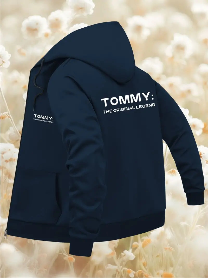 Men'S Navy Blue Hooded Jacket