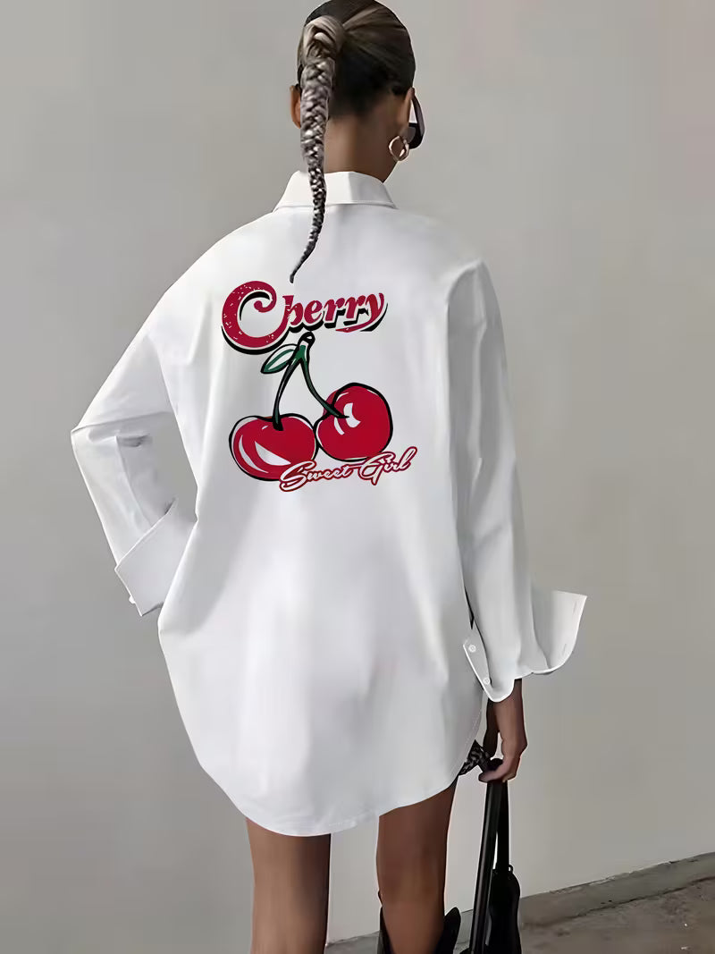 Women'S Casual Shirt with Cherry Graphic Back Print