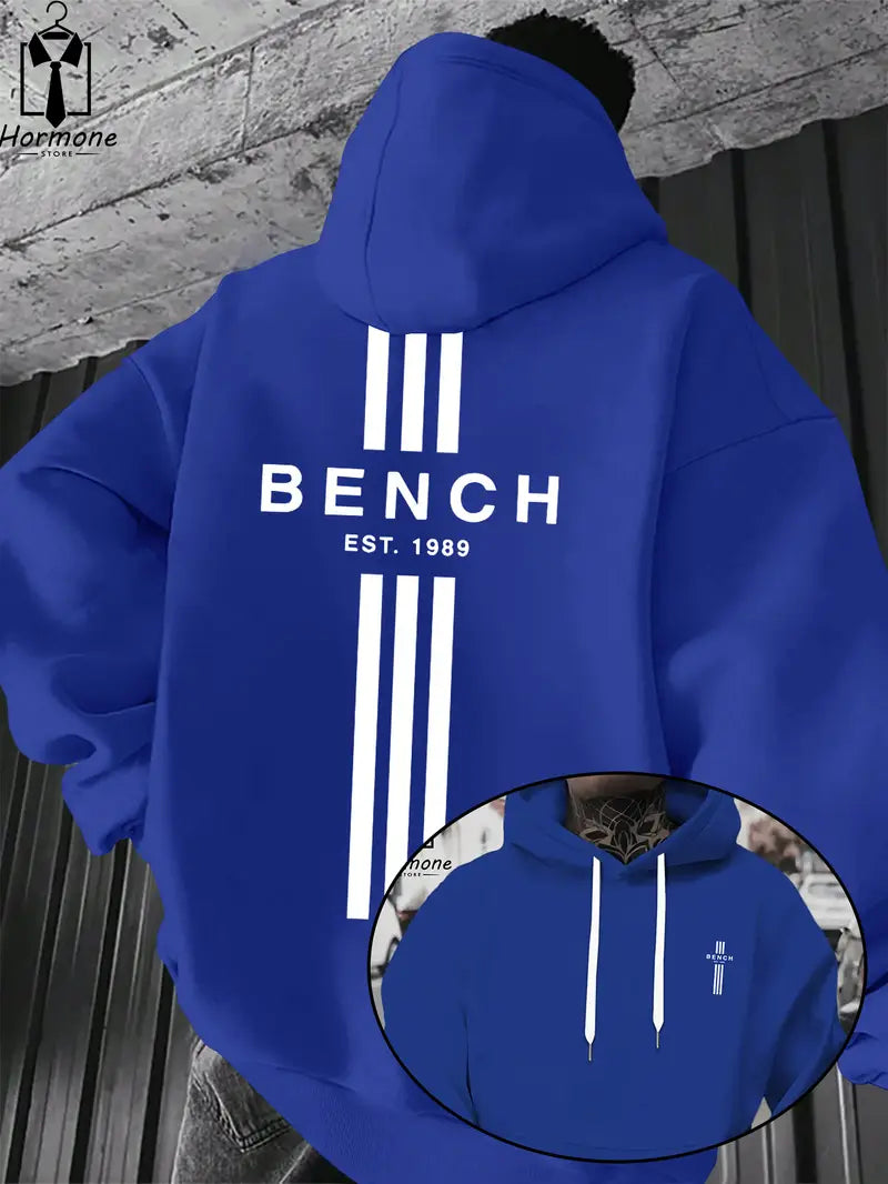 Men's Black Bench Logo Hoodie with White Stripes