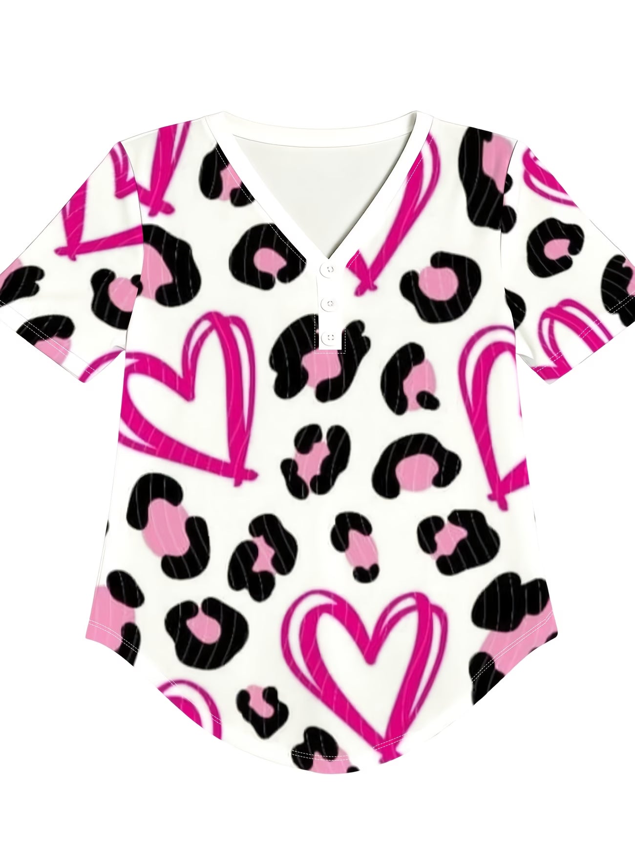 Plus Size Women'S V-neck T-shirt with Three Buttons