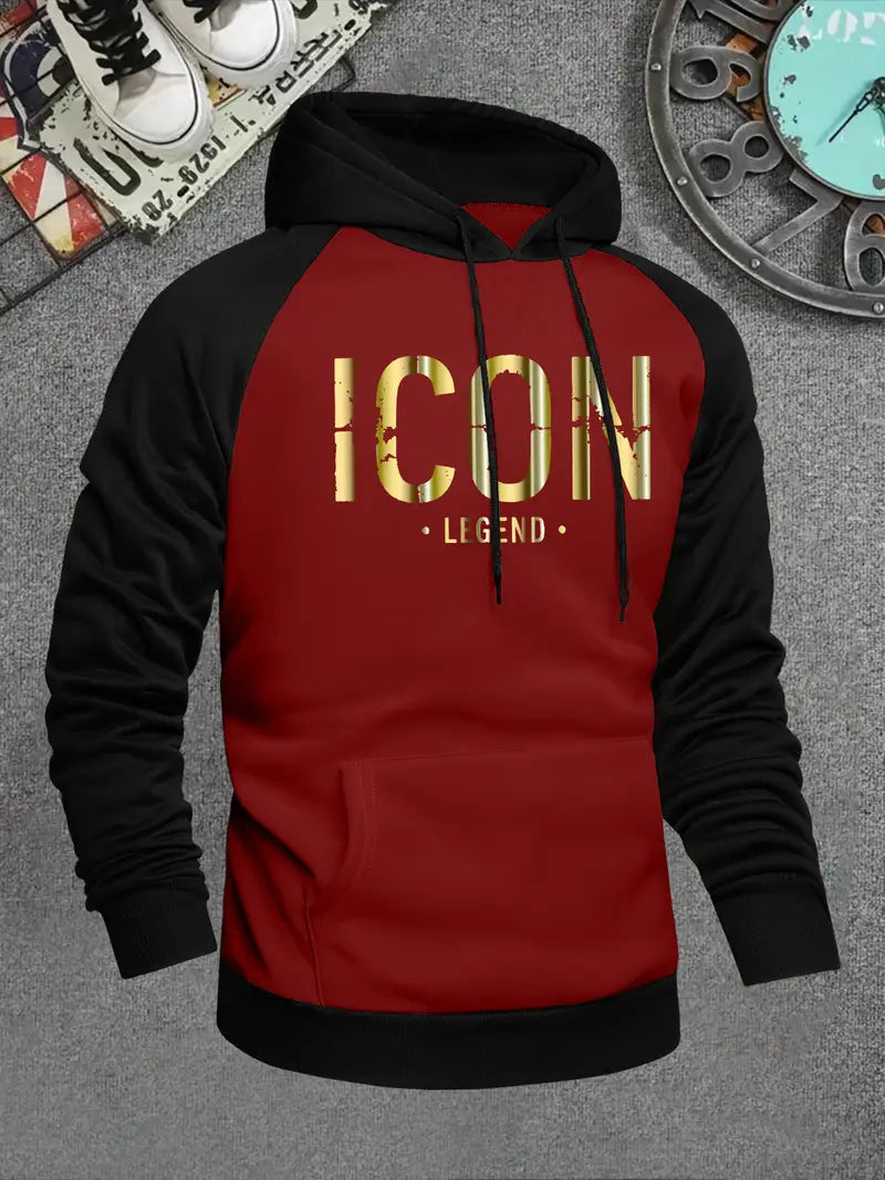 Men's Hooded Sweatshirt with Iconic Golden ICON Lettering