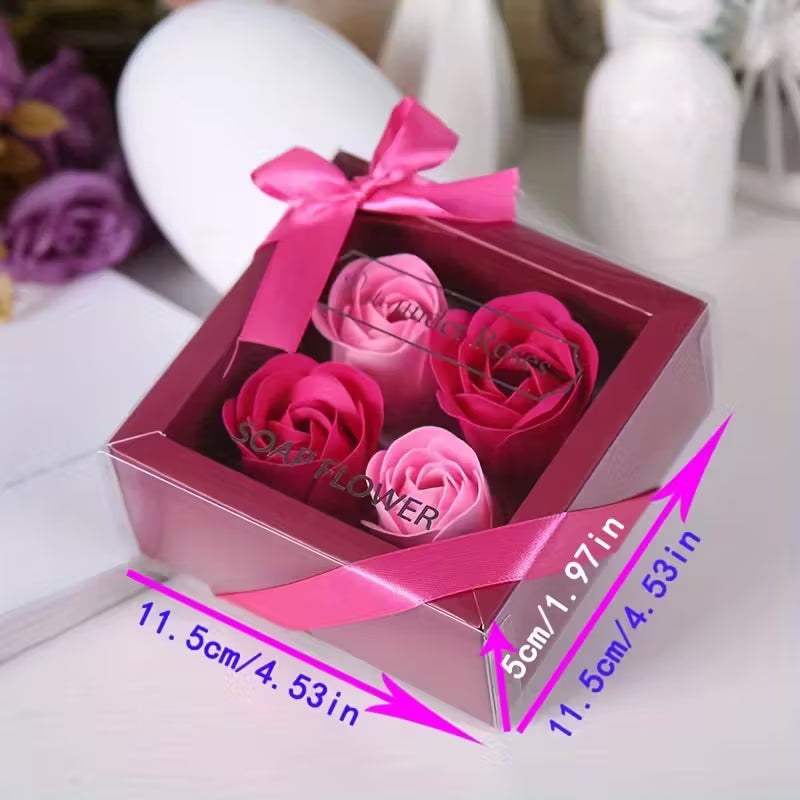 4pcs Rose Soap Flower Gift Box with Red Ribbon