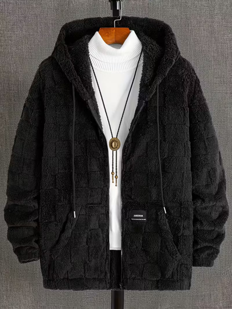 Men'S Plush Fleece Hooded Zip-Up Jacket