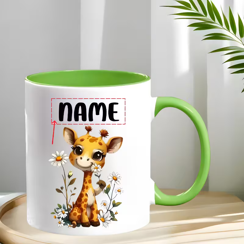 Customizable Name Cartoon Giraffe Ceramic Coffee Mug