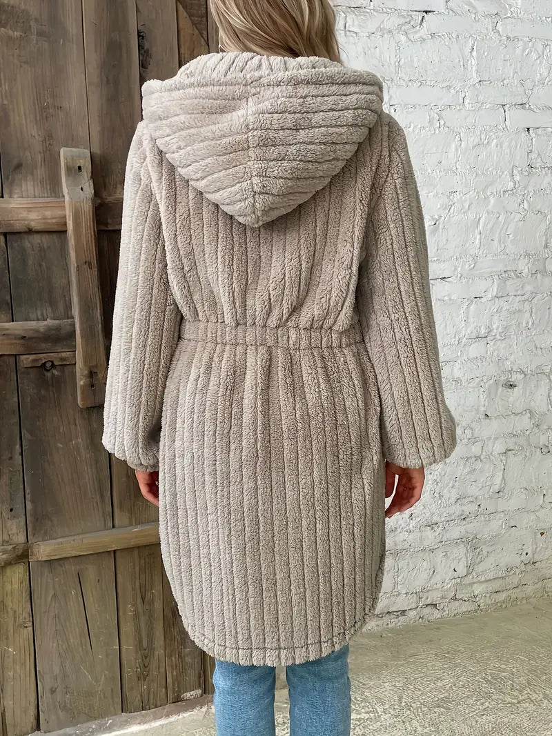 Women's Plush Hooded Jacket with Beige/Brown Winter Coat