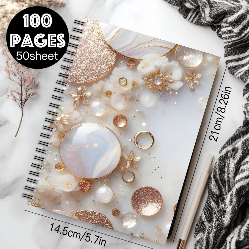 1pc Elegant Golden & Marbled Spiral Notebook