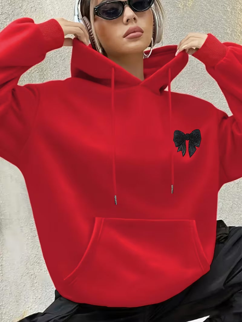 Women's Glittering Bow & Accent Hooded Sweater