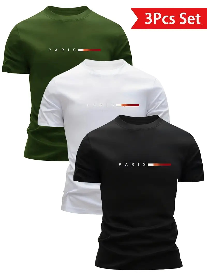 3pcs Men'S Lightweight Crew Neck T-Shirts