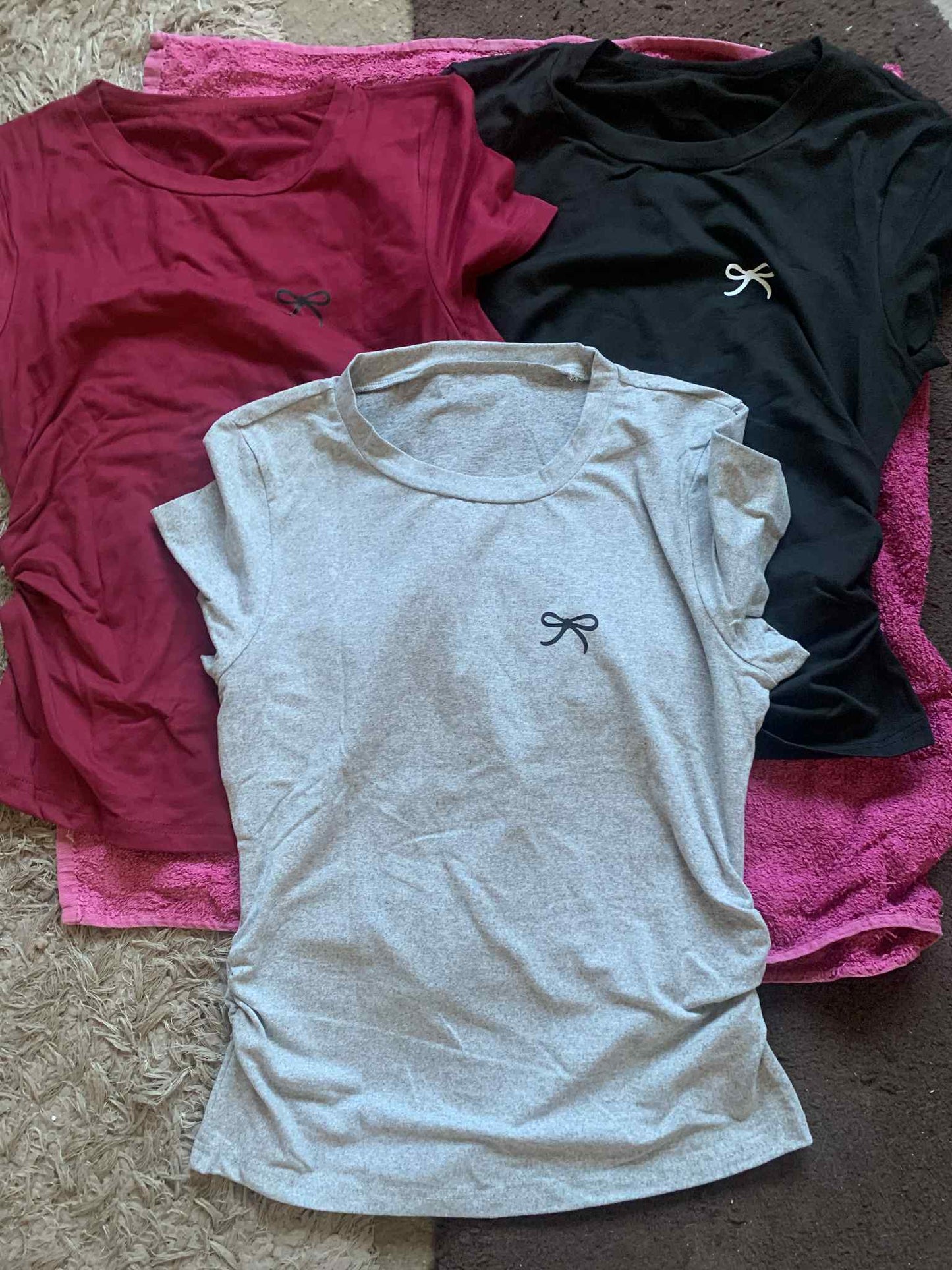 3pcs s' Pleated Round Neck Short Sleeve Bow Print