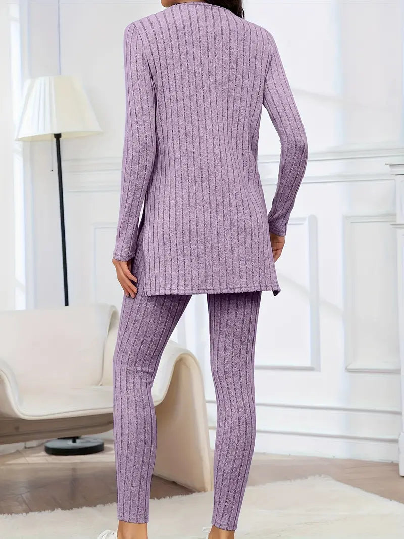 Women'S Stylish Long Sleeve Crop Top & High-Waisted Leggings Set