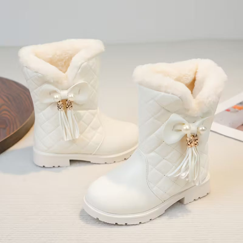 Girls' Winter Boots with Plush Lining & Bow Accent