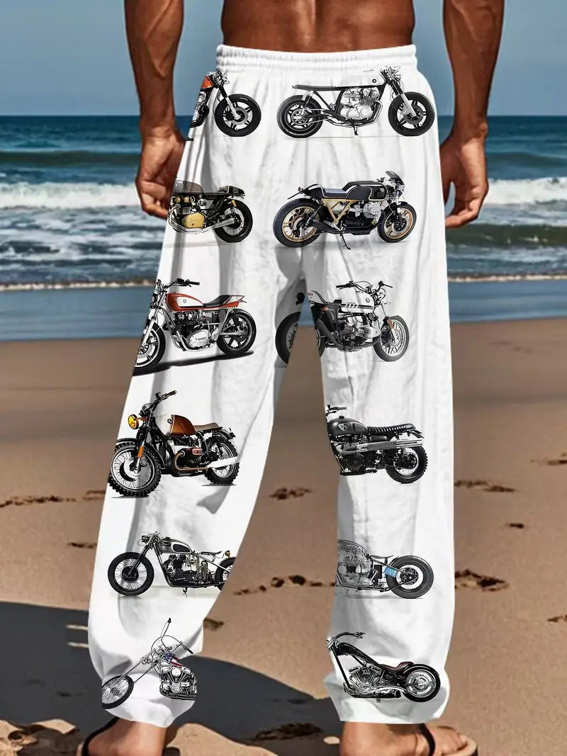 Men'S Casual Straight Leg Pants with Motorcycle Print