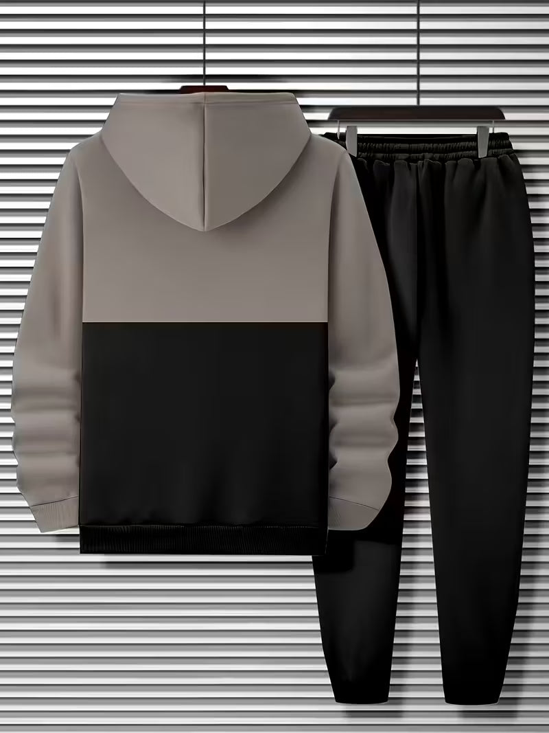 Men's Autumn and Winter Color Block Plaid Print Hoodie,set