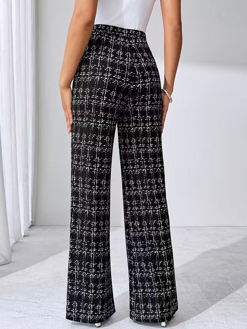 Women'S Black and White Plaid Flare Pants
