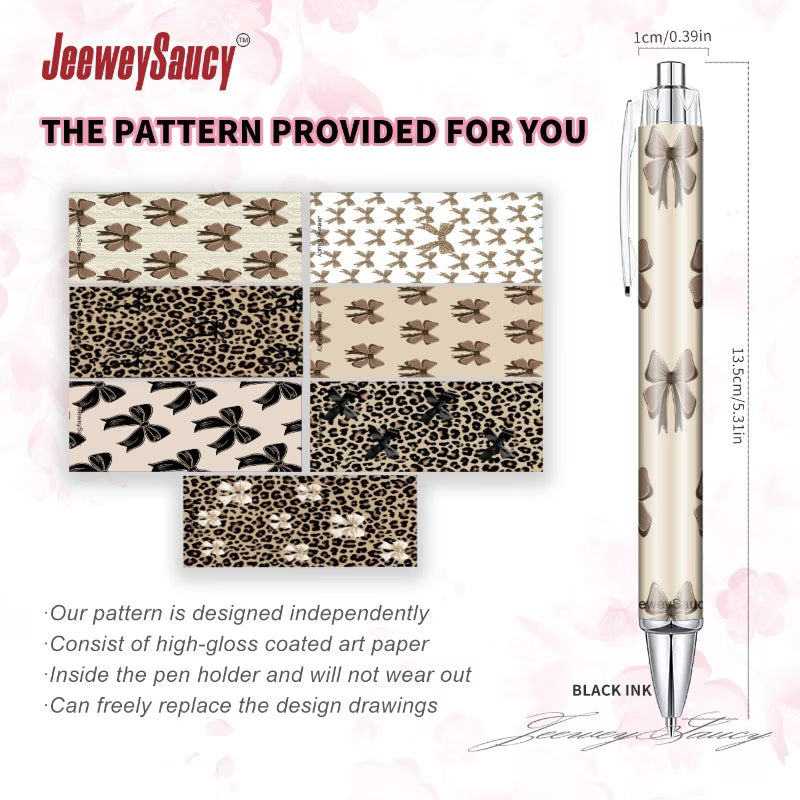 7pcs Fashion Trendy Leopard Print Bow Pattern Ballpoint Pens,