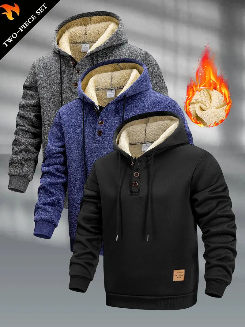 3pcs Men'S Autumn Winter Solid Color Fleece