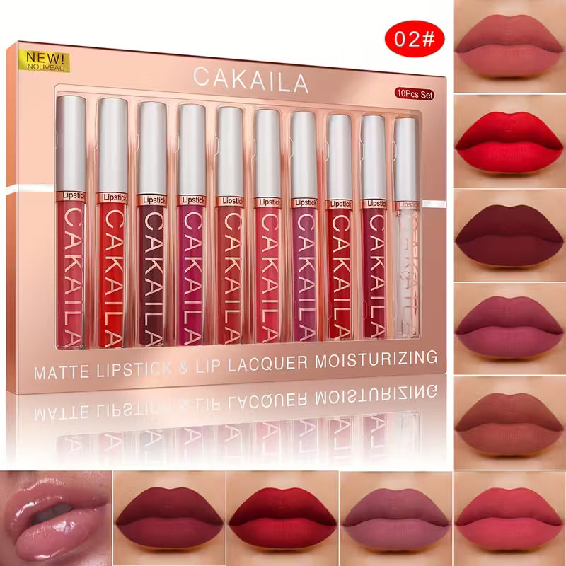 10-Pack Waterproof Matte Lip Gloss Set