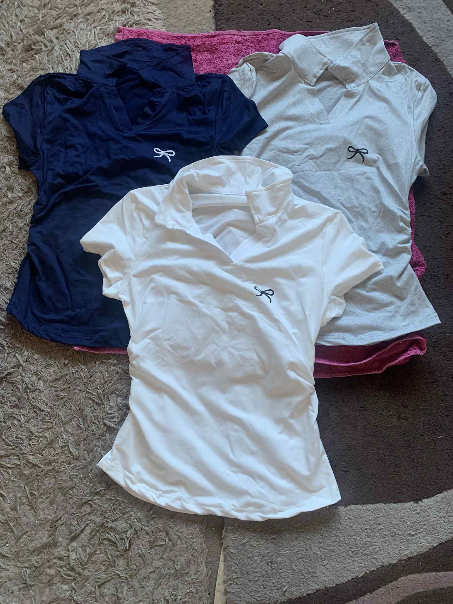 Three-Piece Bow Print Shirt with Ruffle Hem and Waist-Cinching