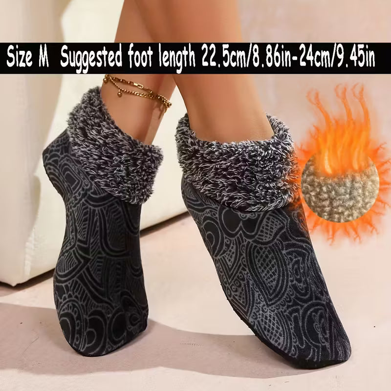 Women's Fleece-Lined Thick Floral Print Floor Socks