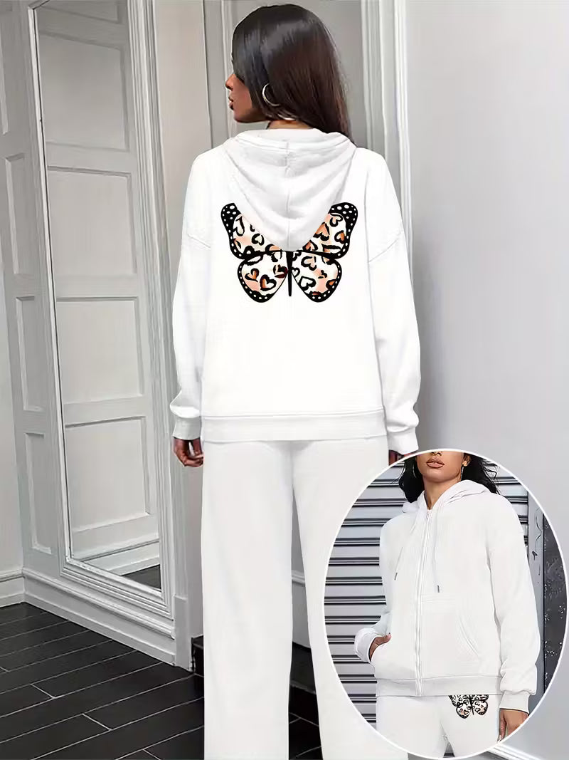 Graphic Print Two Piece Set, Hoodie & Pants,