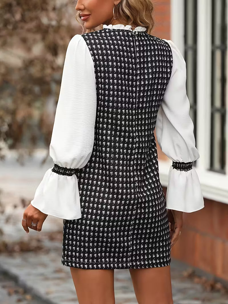 Houndstooth Print Mini Dress