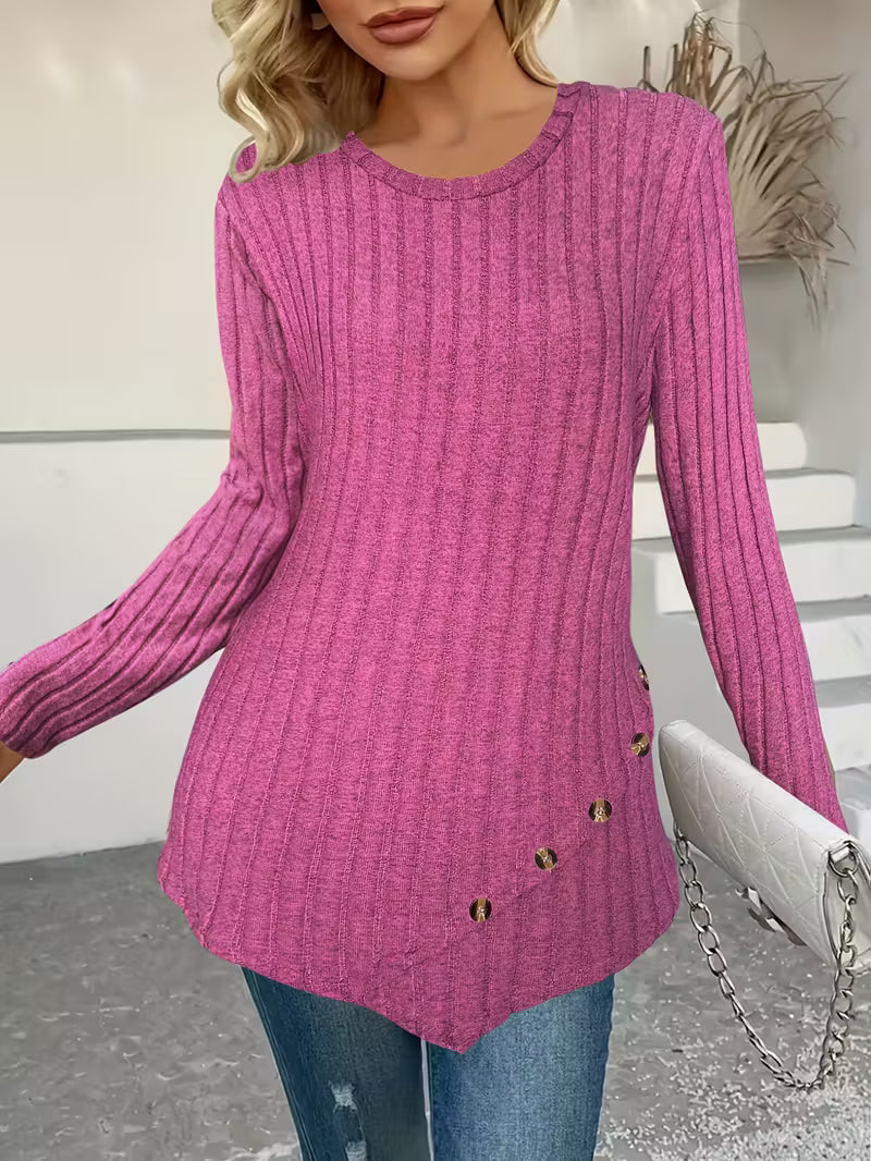 Plus Size - Women'S Plus Size Lightweight Ribbed Long Sleeve T-Shirt