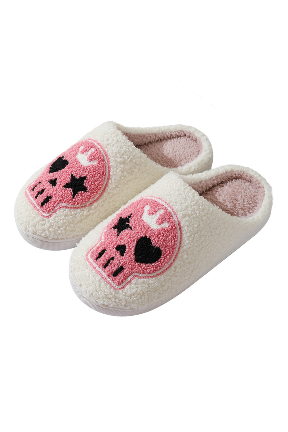 White Skull Printed Plush Home Slippers LIMITED STOCK