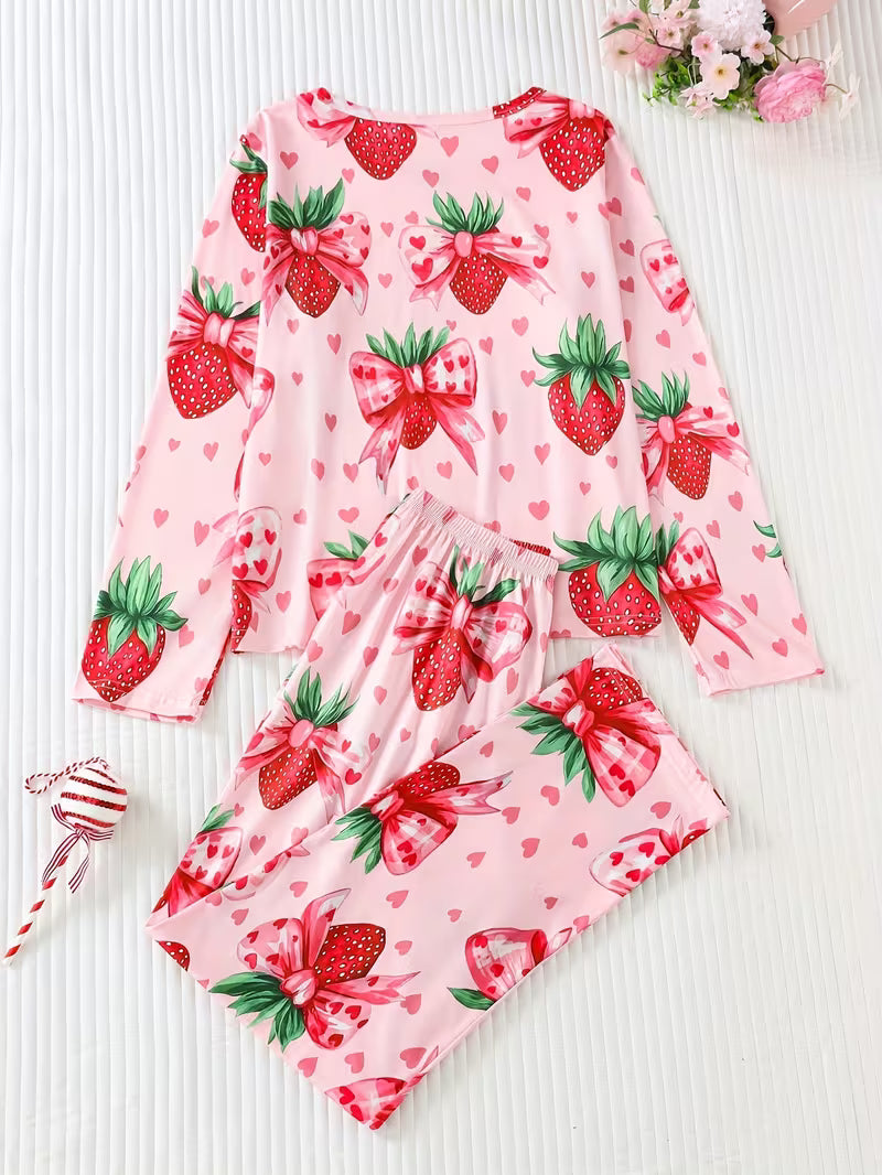 Women'S Two-Piece Strawberry Print Pajama Set