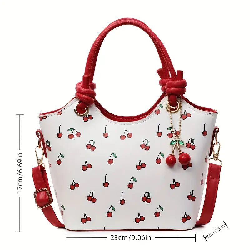 Women's Cherry Print Crossbody Handbag with Detachable Strap